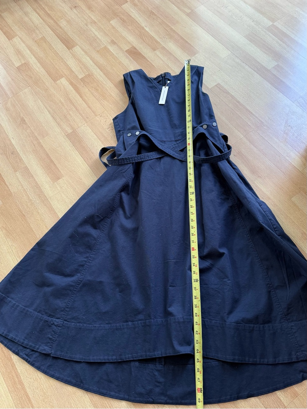 Banana Republic Navy Sleeveless Midi Canvas Dress with Tie Waist Sz L New - Picture 8 of 11